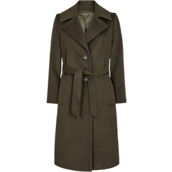 Sand Cashmere Coat W Clareta Belt Midi Dam - Olive/Khaki