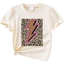 Shein Young Girls' Lightning & Leopard Print Short Sleeve T-Shirt