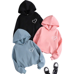 Shein pcsSet Tween Girls Loose Casual Heart Printed Soft Cozy Hoodie Sweatshirt Set
