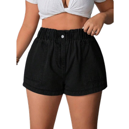 Shein Plus Elastic Waist Slanted Pocket Cuffed Denim Shorts