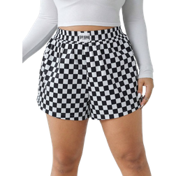 Shein Plus Casual Checkerboard Print Waistband Hem Shorts