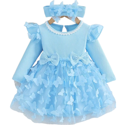Shein pcs Newborn Baby Girls Pink Long Sleeve Ruffle Mesh Patchwork Princess Dress Set For Fall