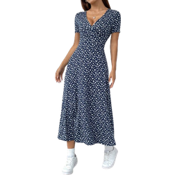 Shein Womens VNeck Ditsy Floral Summer Short Sleeve Dress Random Cutting