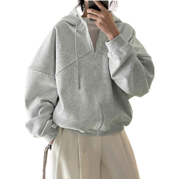 Shein Womens Casual Solid Color Drawstring Hooded Fleece Sweatshirt Autumn Winter