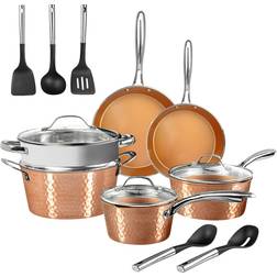 Gotham Steel Steel Hammered Pots Cookware Set with lid 15 Parts