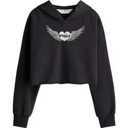 H&M Printed Cropped Hoodie - Black