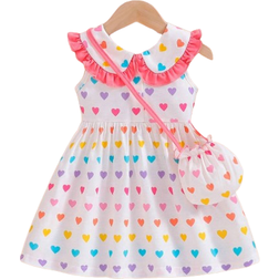 Shein Baby Girl Cute Floral Print Doll Collar Sleeveless Dress With Matching Bag For And Summer