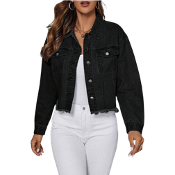 Shein Womens Frayed Button Up Denim Jacket