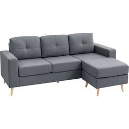 Homcom 3-Seater L-Shaped Linen with Sponge Seat Back Cushions Dark Grey Sofa 193cm 3 Seater