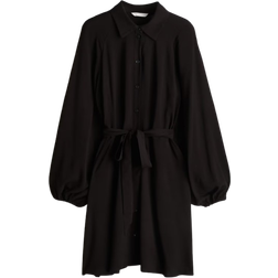 H&M Damen Blusenkleid mit Ballonärmeln Schwarz