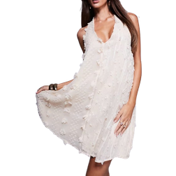 River Island Cream 3D Flower Halter Neck Mini Beach Dress - White