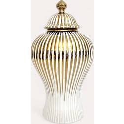 Eadl Striped Ginger Jar Gold/White Dekoration
