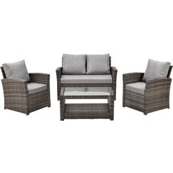 Svita Polyrattan Lounge Rattan Garten Möbel Set mit Sofa und Sessel Grau Lounge-Set, 1 Tisch einschl. 2 Stühle & 1 Sofas