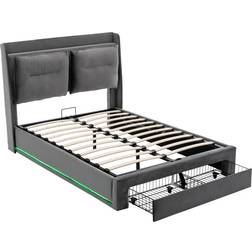 Fairmont Park Upholstered Bed Storage Bed With 2-in-1 Drawer Velvet Dark Gray 142x198cm