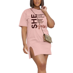 Shein Slogan Graphic Split Hem Tee Dress For Summer