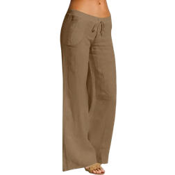 Shein Womens White Linen Casual Pocket Long Pants Summer
