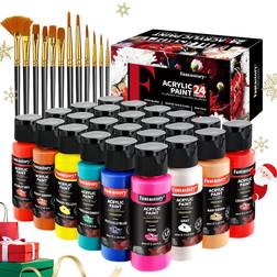 Fantastory Acrylic Paint Set, 24 Classic Colors2oz/60ml Professional Craft Paint, Art Supplies Kit for Adults & Kids, Canvas/Fabric/Rock/Glass/Stone/Ceramic/Model/Wood Painting with 3 Brushes