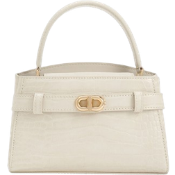 Charles & Keith Aubrielle Croc-Effect Top Handle Bag Ivory S