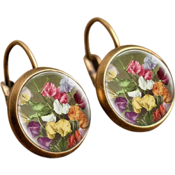 Shein 1pc Flower Print Round Drop Earrings Copper Jewelry
