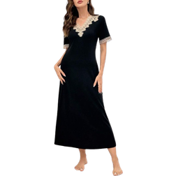 Shein pc Decorated Collar Short Sleeve Long Nightgown