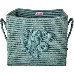 Rice Raffia Square Basket with Flower Embroidery Korg 30cm
