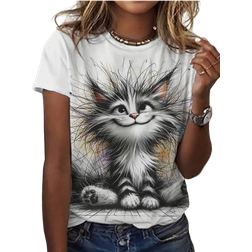 Shein Women's Animal Cat Pattern Print Short Sleeve T-Shirt