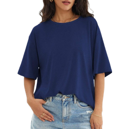 Shein Women Oversized T Shirts Loose Fit Crew Neck Short Sleeve Tops Summer Casual Blouse YK Basic Tee
