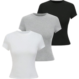 Shein Womens Solid Color Minimalist Regular Crew Neck Short Sleeve TShirt