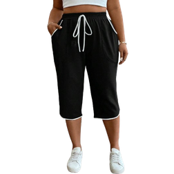Shein Plus Women Drawstring Waist Loose Fit Capri Pants With Pockets