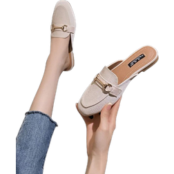 Shein Vintage French Backless Loafers Brown Slip On Flat Mules For Women