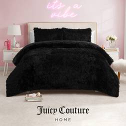 Juicy Couture Shaggy Faux Fur Comforter Set 3-Pc in Bedspread Black (233.7x228.6cm)