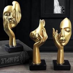 Thinker Statue Set of 3 Pcs Golden Figurine 6.9" 3pcs