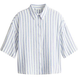 H&M Linen Blend Shirt - White/Blue Striped