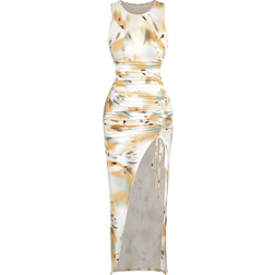 Shein Womens Summer Printed Slim Fit Drawstring Split Design Dress Summer Dress