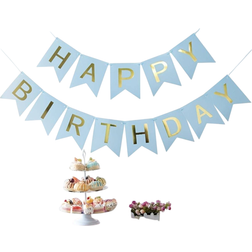 Shein pc Happy Birthday Banner Swallowtail Bunting Flag Blue Gold Color Sparkle Letters Banner Bronzing Birthday Pull Flag Creative Party Decorat