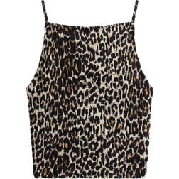 H&M Smocked Strappy Top - Light Beige/Dark Brown/Black/Leopard Print