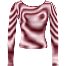 Shein Womens Sexy Open Back Striped Fitted Long Sleeve Knit Top