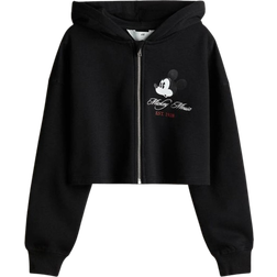 H&M Cropped Print Detail Hoodie - Black