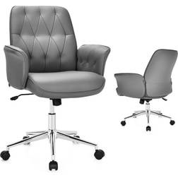 Ergonomisk Skrivbordsstol I Konstläder Höjdjusterbar Grå Kontorsstol 103cm