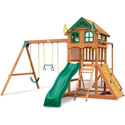 Gorilla Playsets Avalon Wood Swing Set with Wood Roof and Monkey Bars Amber Amber