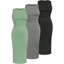 Shein Plus Stücke Sommer Solides Raffke Bodycon Kleid