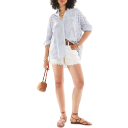 Pull&Bear Oversized Linen Look Shirt - Blue Stripe