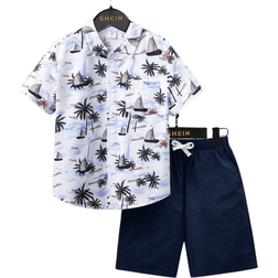 Shein Comfortable Casual Palm Tree Print Short Sleeve Set - Summer