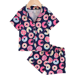 Shein Young Girl Donut Print Short Sleeve Loose Fit pcs Home Clothes Set