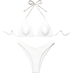 Shein Womens Solid Color Halter Neck Tie Sexy Bikini Set For Summer Beach