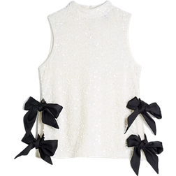 River Island Sequin Top With Side Bow Detail - White