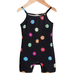 Shein Newborn Baby Girl Cute Knitted Floral Patterned Romper With Stretch And Strap Design For Summer Snap Crotch