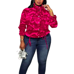 Shein Plus Size Camouflage Print Drawstring Hem Jacket - Camouflage Print