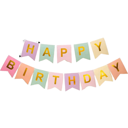 Shein Pastel Birthday Banner with Gold Letters Happy Birthday Bunting Banner for Party Decorations Kids Girls Birthday Supplies