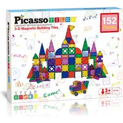 PicassoTiles 152pcs Clear Magnetic Tiles Set, Expansion Pack, Creative Magnet Building Blocks, Kindergarten Preschool Toddler Classroom Toys, Educational Learning STEM Toys for Boys and Girls